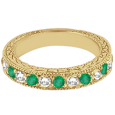 Antique Diamond & Emerald Wedding Ring 18kt Yellow Gold (1.03ct)