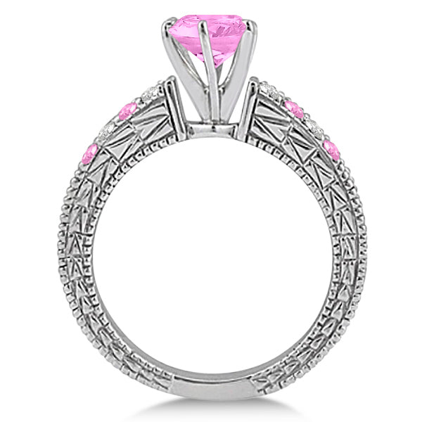 Diamond & Pink Sapphire Vintage Engagement Ring in 14k White Gold (1.75ct)
