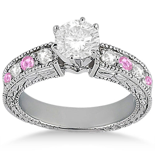 Antique Diamond & Pink Sapphire Bridal Set 14k White Gold (1.80ct)