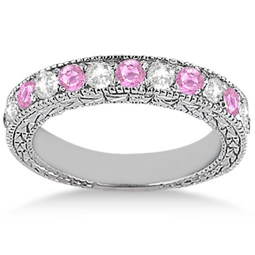 Antique Diamond & Pink Sapphire Bridal Set 14k White Gold (1.80ct)