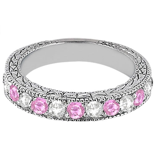 Antique Pink Sapphire and Diamond Wedding Ring Palladium (1.05ct)