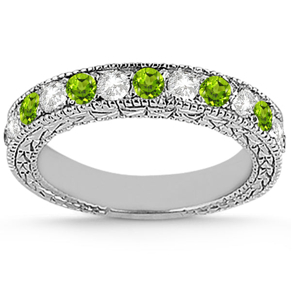 Antique Diamond & Peridot Bridal Set 14k White Gold (1.80ct)