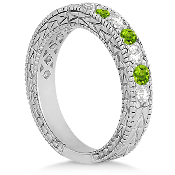 Antique Diamond & Peridot Bridal Set 14k White Gold (1.80ct)