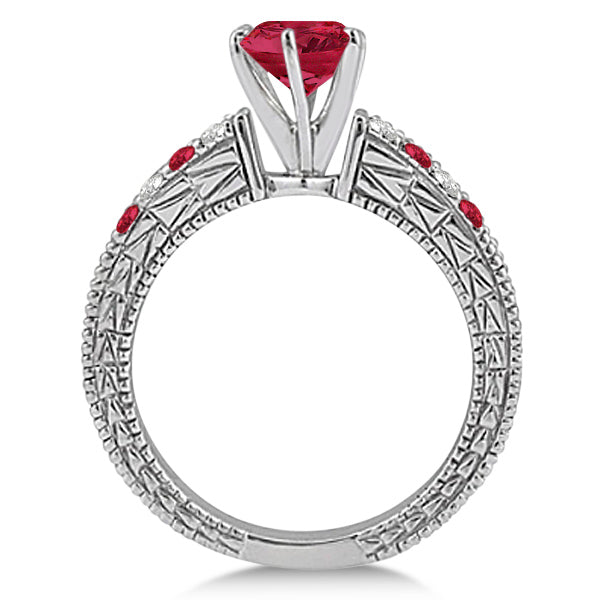 Diamond & Ruby Vintage Engagement Ring in 14k White Gold (1.75ct)
