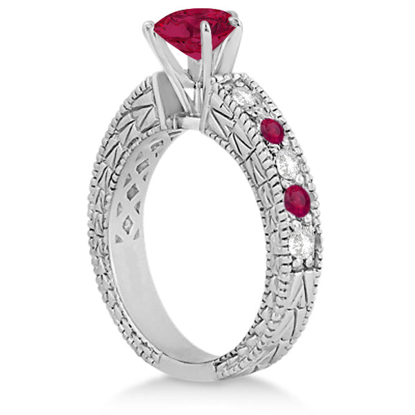 Diamond & Ruby Vintage Engagement Ring in 18k White Gold (1.75ct)