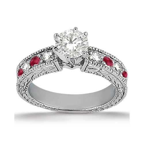 Antique Diamond & Ruby Engagement Ring 14k White Gold (0.75ct)