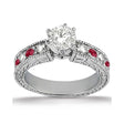 Antique Diamond & Ruby Engagement Ring 14k White Gold (0.75ct)