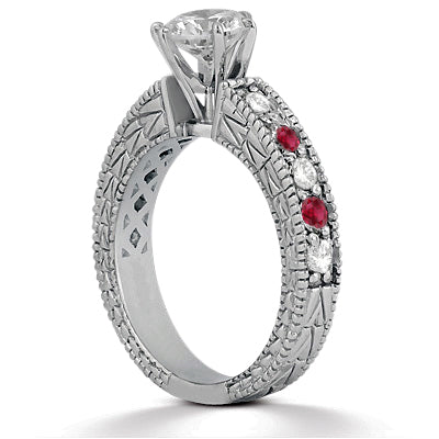 Antique Diamond & Ruby Engagement Ring 14k White Gold (0.75ct)