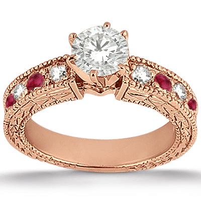 Antique Diamond & Ruby Bridal Set 14k Rose Gold (1.80ct)