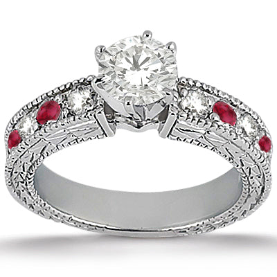 Antique Diamond & Ruby Bridal Set 14k White Gold (1.80ct)