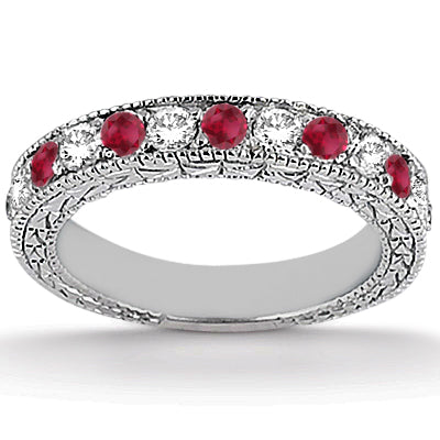 Antique Diamond & Ruby Bridal Set 14k White Gold (1.80ct)