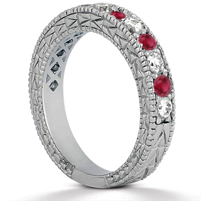 Antique Diamond & Ruby Bridal Set 14k White Gold (1.80ct)