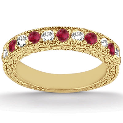 Antique Diamond & Ruby Bridal Set 14k Yellow Gold (1.80ct)