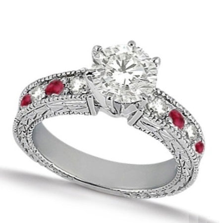 Diamond & Genuine Ruby Vintage Bridal Set 14k White Gold (2.50ct)