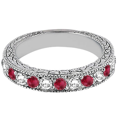 Antique Diamond & Ruby Wedding Ring 14kt White Gold (1.05ct)