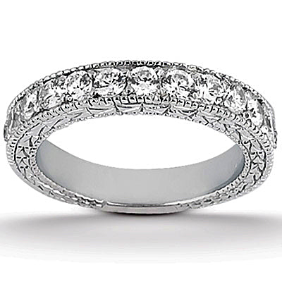 Antique Style Pave Set Wedding Ring Band 14k White Gold (1.00ct)
