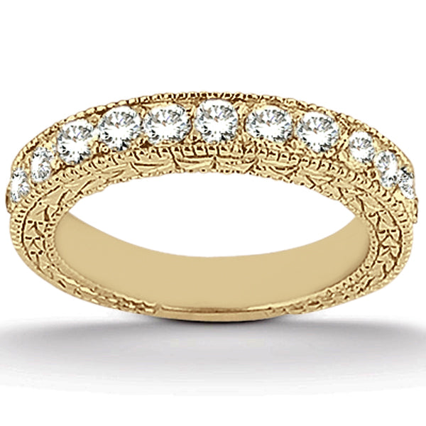 Antique Style Pave Set Wedding Ring Band 14k Yellow Gold (1.00ct)