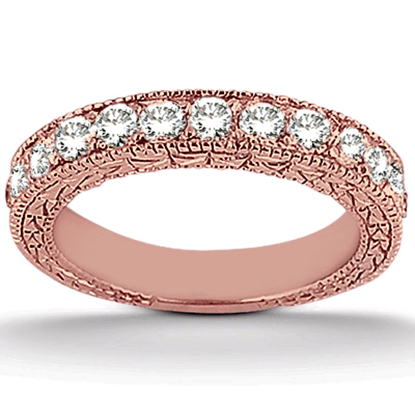 Antique Style Pave Set Wedding Ring Band 18k Rose Gold (1.00ct)