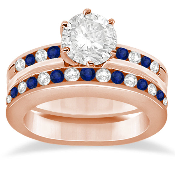 Semi-Eternity Blue Sapphire Gem Bridal Set 14K Rose Gold (0.96ct)