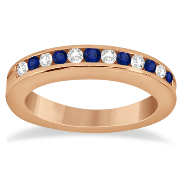 Semi-Eternity Blue Sapphire Gem Bridal Set 14K Rose Gold (0.96ct)