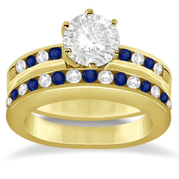 Semi-Eternity Blue Sapphire Gem Bridal Set 18K Yellow Gold (0.96ct)