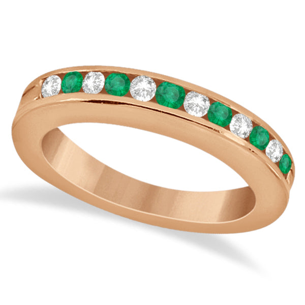 Semi-Eternity Emerald Gemstone Bridal Set 14K Rose Gold (0.96ct)
