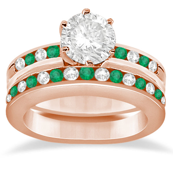 Semi-Eternity Emerald Gemstone Bridal Set 18K Rose Gold (0.96ct)