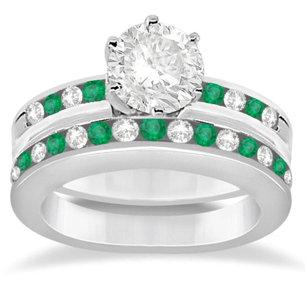 Semi-Eternity Emerald Gemstone Bridal Set 18K White Gold (0.96ct)