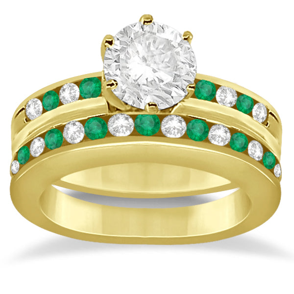 Semi-Eternity Emerald Gemstone Bridal Set 18K Yellow Gold (0.96ct)