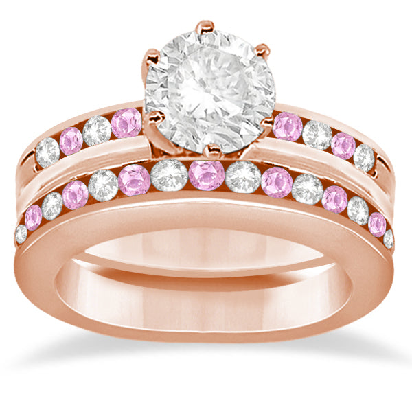 Semi-Eternity Pink Sapphire Gem Bridal Set 14K Rose Gold (0.96ct)