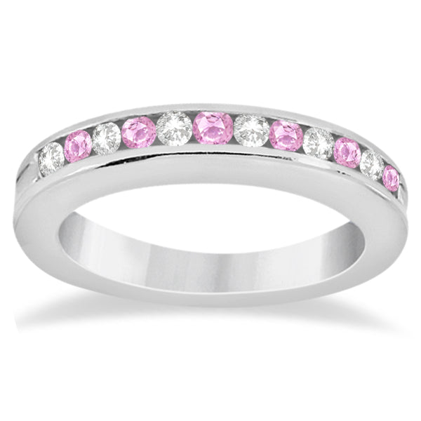Semi-Eternity Pink Sapphire Gem Bridal Set 14K White Gold (0.96ct)