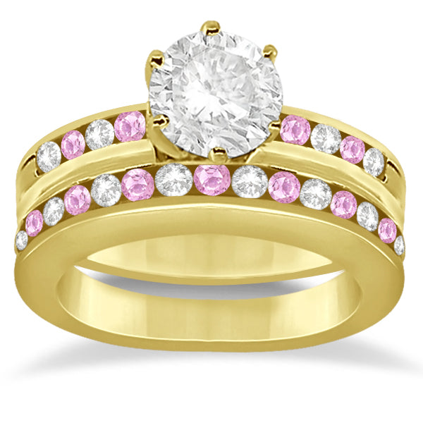 Semi-Eternity Pink Sapphire Gem Bridal Set 14K Yellow Gold (0.96ct)