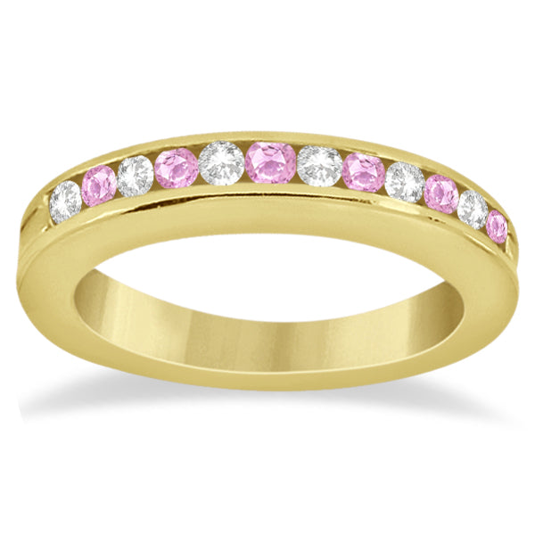 Semi-Eternity Pink Sapphire Gem Bridal Set 14K Yellow Gold (0.96ct)