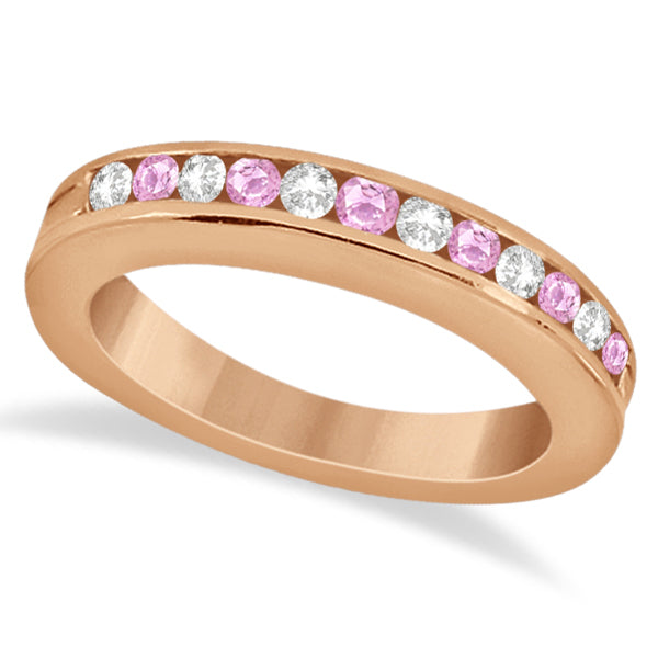 Semi-Eternity Pink Sapphire Gem Bridal Set 18K Rose Gold (0.96ct)