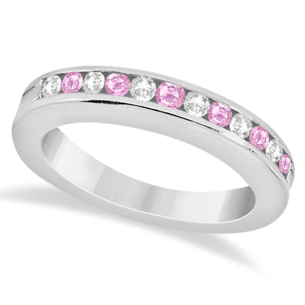 Semi-Eternity Pink Sapphire Gem Bridal Set 18K White Gold (0.96ct)