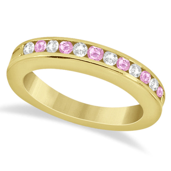 Semi-Eternity Pink Sapphire Gem Bridal Set 18K Yellow Gold (0.96ct)