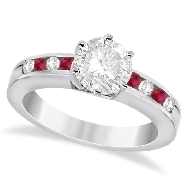 Semi-Eternity Ruby Gemstone & Diamond Bridal Set 14K White Gold 0.96ct