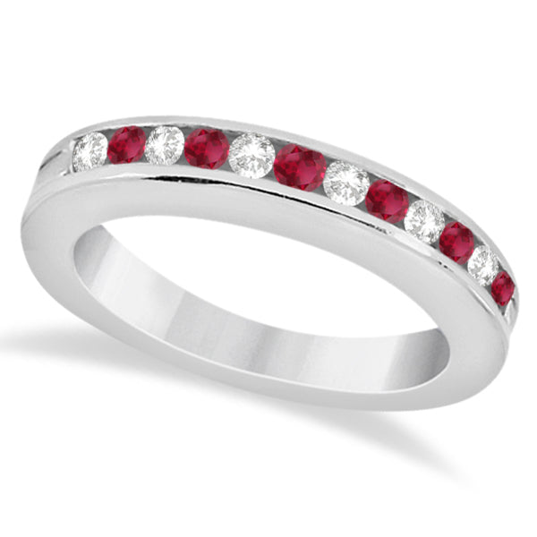 Semi-Eternity Ruby Gemstone & Diamond Bridal Set 14K White Gold 0.96ct