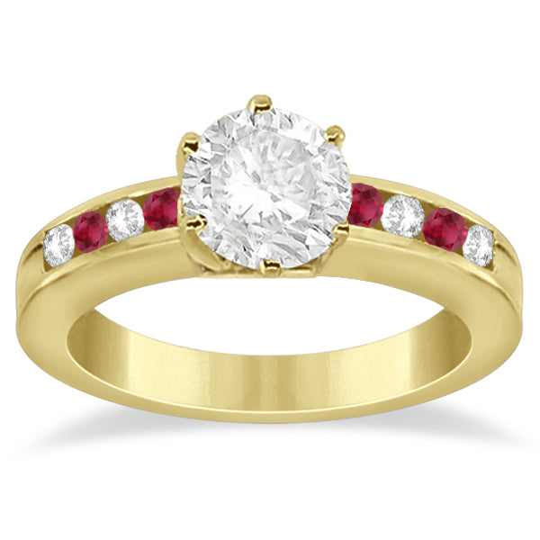 Semi-Eternity Ruby Gemstone & Diamond Bridal Set 14K Yellow Gold 0.96ct