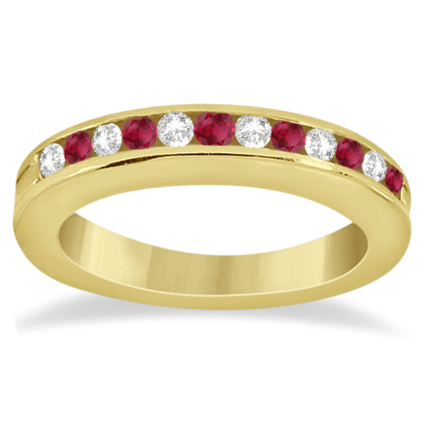 Semi-Eternity Ruby Gemstone & Diamond Bridal Set 14K Yellow Gold 0.96ct