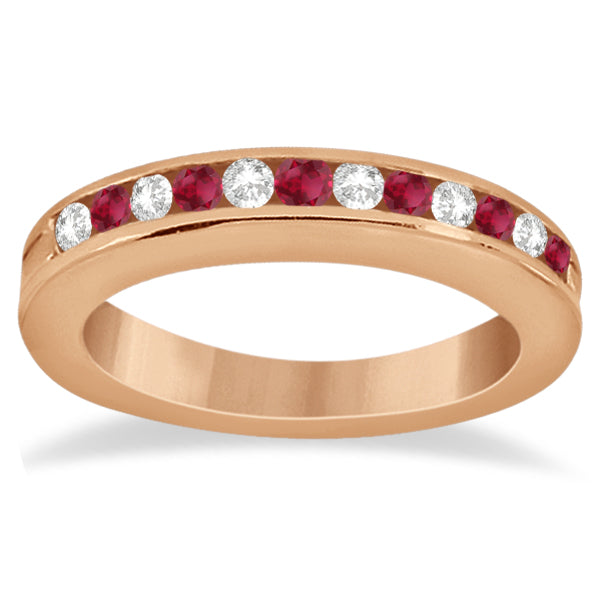 Semi-Eternity Ruby Gemstone & Diamond Bridal Set 18K Rose Gold 0.96ct