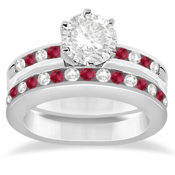 Semi-Eternity Ruby Gemstone & Diamond Bridal Set 18K White Gold 0.96ct