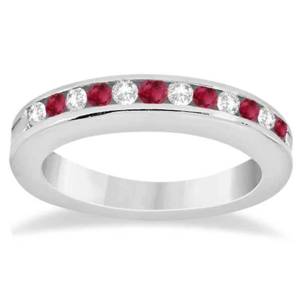 Semi-Eternity Ruby Gemstone & Diamond Bridal Set 18K White Gold 0.96ct