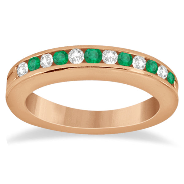 Semi-Eternity Emerald Wedding Band 18K Rose Gold (0.56ct)