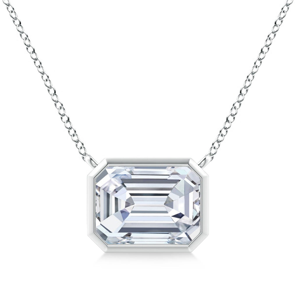 Lab Diamond Bezel Pendant Necklace 14K White Gold (1.80ct)