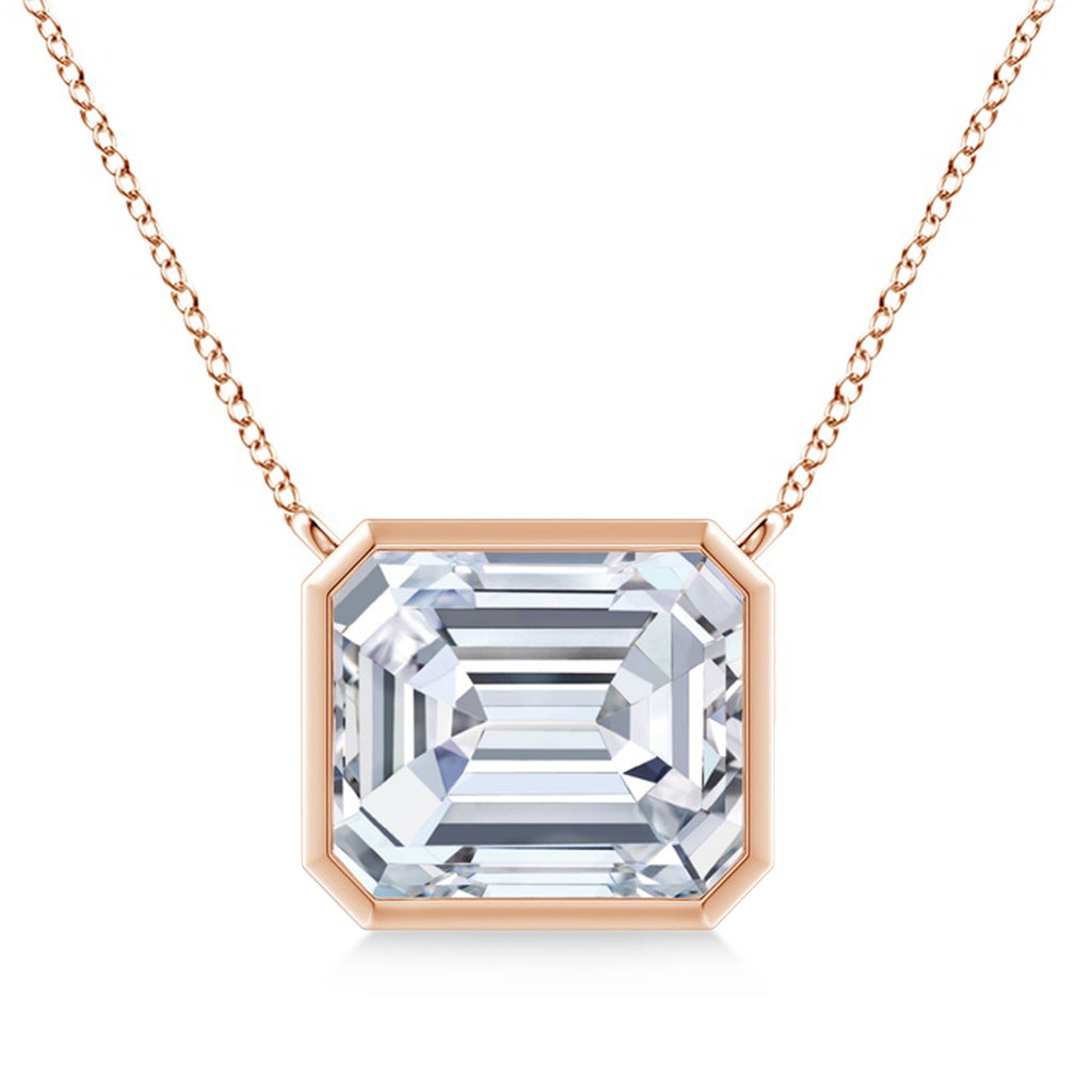 Lab Diamond Bezel Pendant Necklace 14K Rose Gold (5.60ct)