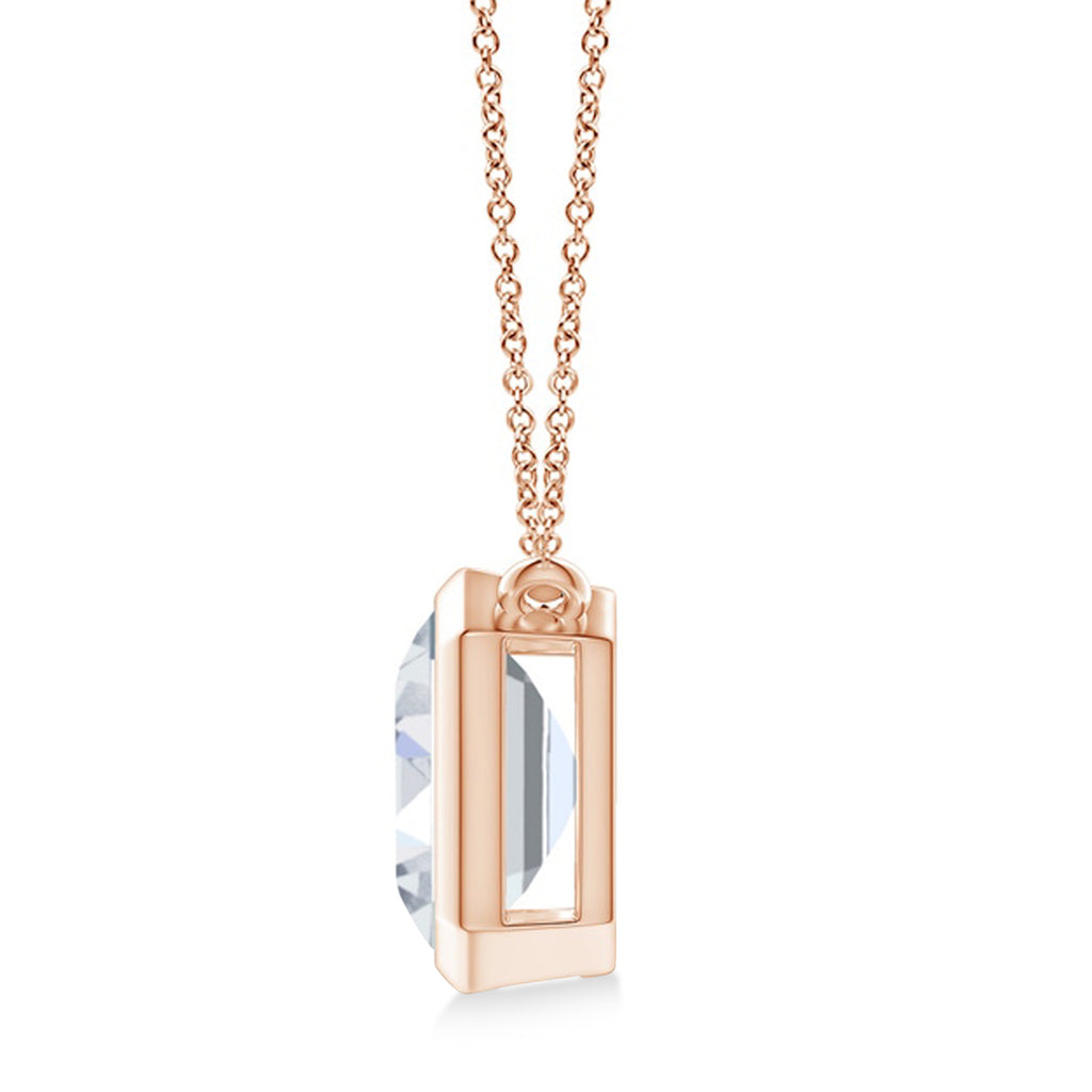 Lab Diamond Bezel Pendant Necklace 14K Rose Gold (5.60ct)