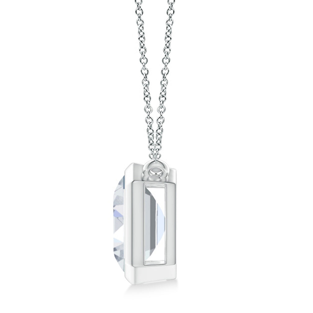 Lab Diamond Bezel Pendant Necklace 14K White Gold (5.60ct)