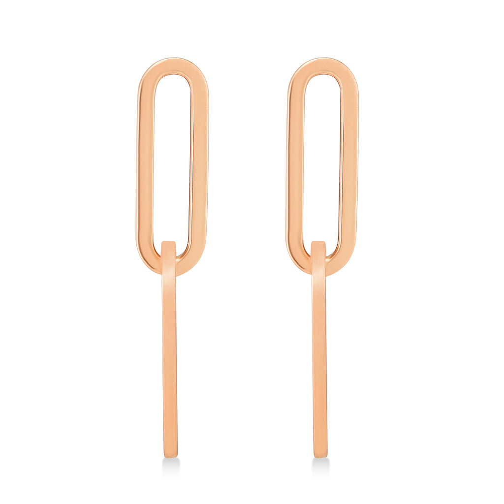 Two Link Chain Paperclip Drop Earrings 14k Rose Gold