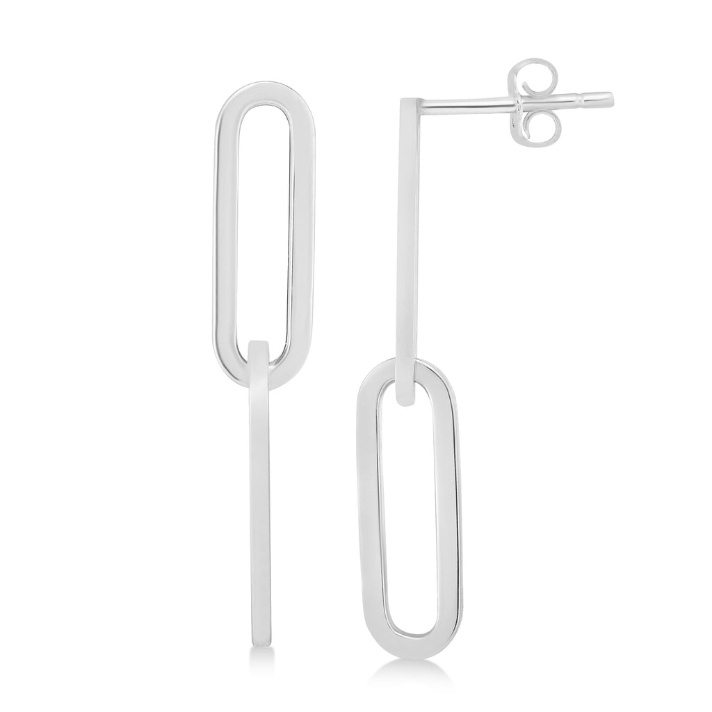 Two Link Chain Paperclip Drop Earrings 14k White Gold